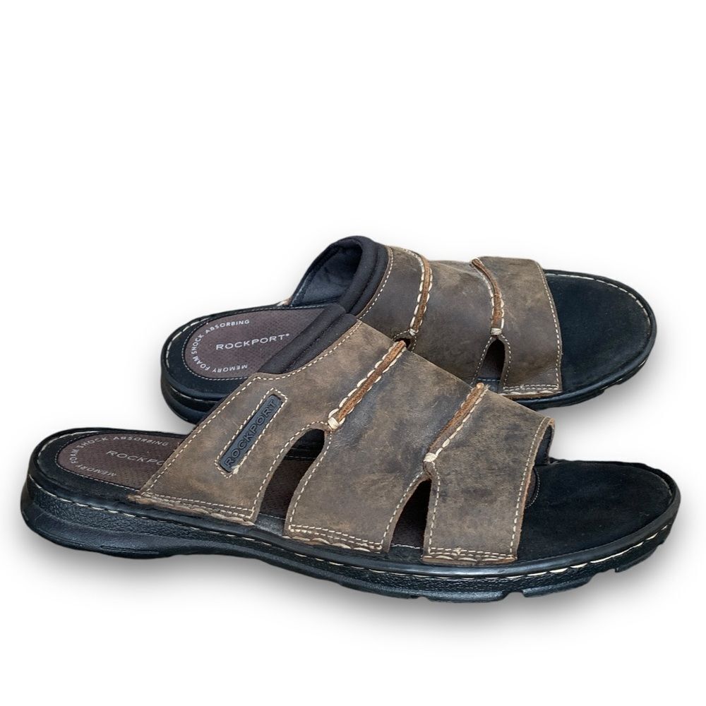 Rockport Darwyn Outdoor Sandals Slides Brown Leather Classic Men’s size 12 - Picture 5 of 14